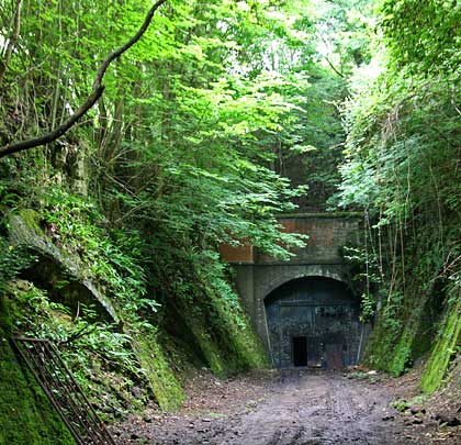 The approach cutting to the southern portal has retaining arches to hold back the weak Midford Sands.