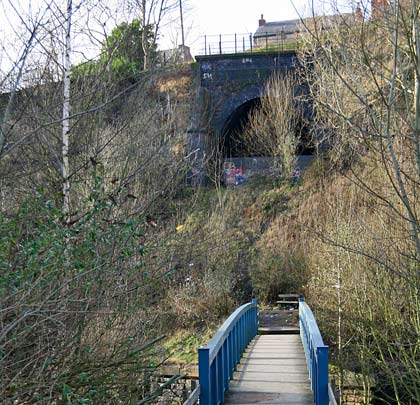 The eastern portal is perched precariously in mid-air since the demolition of the adjacent viaduct.