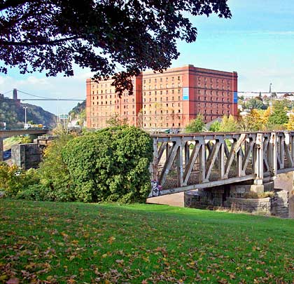 The structure sits in the shadow of a vast bonded warehouse, built to serve Bristol Docks, and is overlooked by Brunel's rather better known suspension bridge at Clifton.