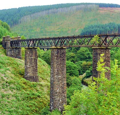 The viaduct has three piers, with the middle one standing in the river.