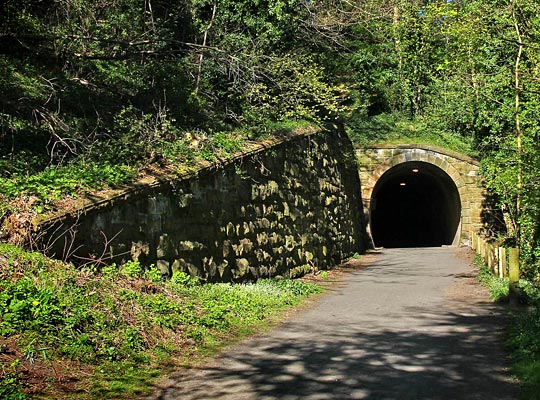 From the south, the tunnel is approached around a westerly curve, a retaining wall being necessary to hold back the valley side.