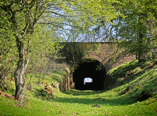 Looking north up the 1:8 incline to the tunnel's listed south portal.