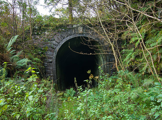 The diminutive east portal, masonry built but now cloaked in vegetation.