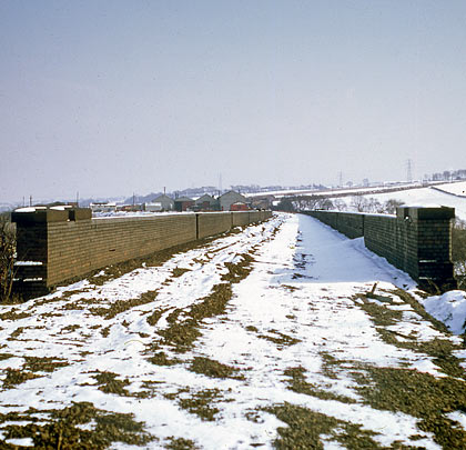 Taken in 1970, a view looking east along the viaduct clearly showing how it curves northwards towards the far end.