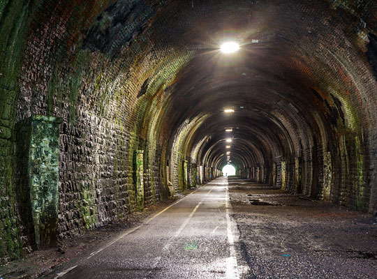 The length of Staple Hill Tunnel is now recorded at 515 yards, three yards shorter than when it opened as a single-track structure in 1835.
