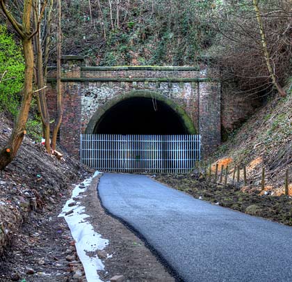 The eastern approach cutting has been cleared and a tarmac path laid as part of preparatory works for the tunnel's footpath.