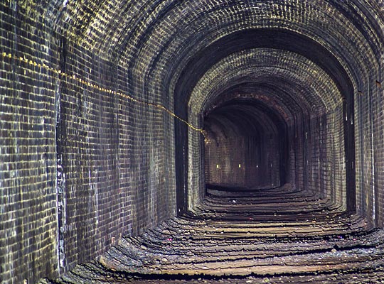 Dry and debris-free: a view northwards through the central, straight section of tunnel.