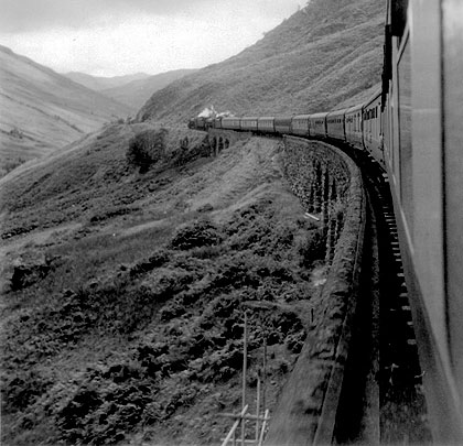 In the summer of 1956, the 09:18 out of Oban enjoys the falling gradient as it heads south across the viaduct.