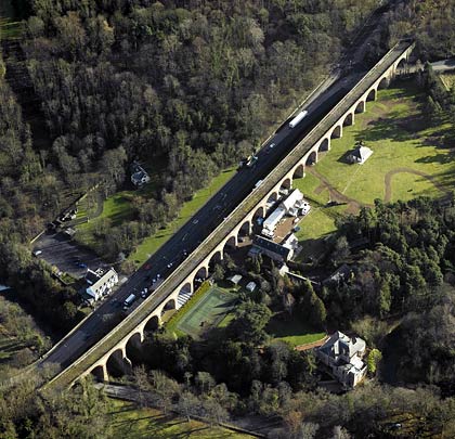 From the air, the viaduct's length and curvature become clearer.