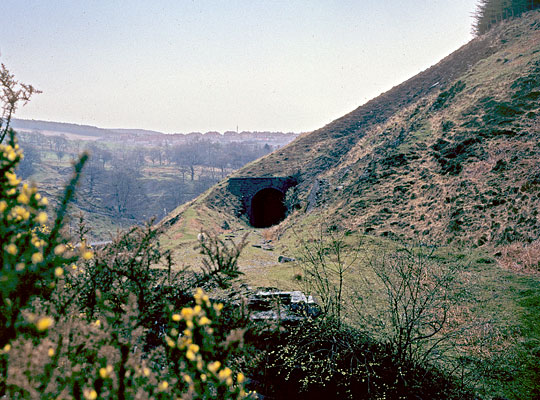 A wider view from 1978 showing the steep spur of land the tunnel was driven through.