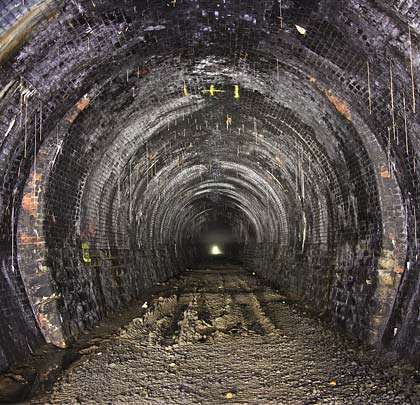Looking north through the tunnel at a distinct change of section.