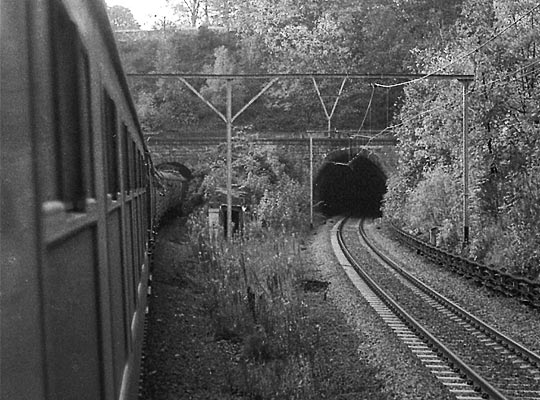 A Manchester-bound rail tour enters the New tunnel in 1979.