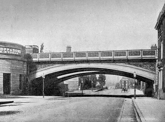 A view of the bridge from the late 19th century, before the road level was lowered.