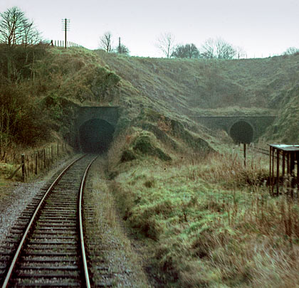 In November 1967, the twin bores are seen from the guard's van of a northbound track recovery train.