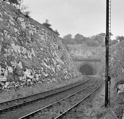 The line through the tunnel closed in 1959 but a headshunt, seen here in October 1965, remained operational until 1967.