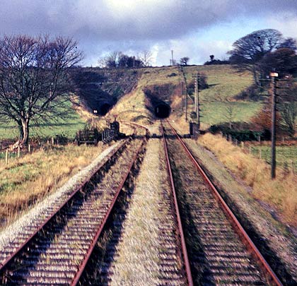 The view looking north towards the tunnels' southern entrances, clearly showing the much larger approach cutting to the 'new' bore.