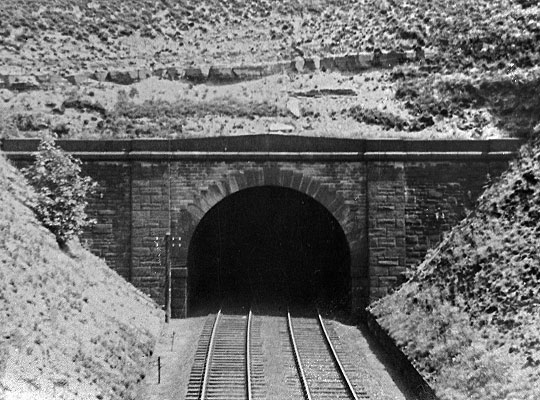 An archive view of the west portal from an adjacent overbridge.