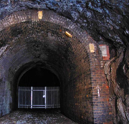 The tunnel incorporates a partial brick lining - the first section extends for only about 10 yards and has five rings.