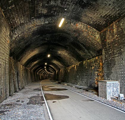 The northernmost section of tunnel features near-vertical sidewalls and a segmental arch springing off high haunches, but the profile changes within a few yards.