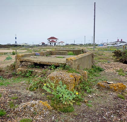 All that remains of Dungeness' old timber platform building.