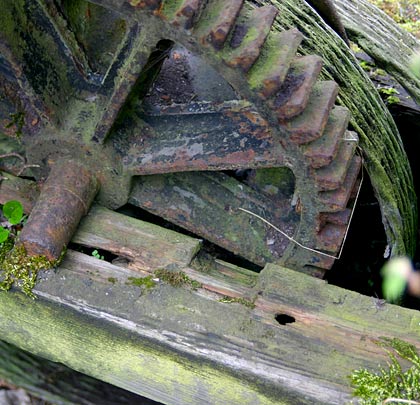 Consumed by moss, part of the winding mechanism awaits ministration at the foot of Middleton incline.
