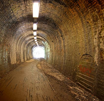 Horseshoe-shaped in profile, the tunnel is entirely brick-lined but its refuges have been filled using breeze blocks.