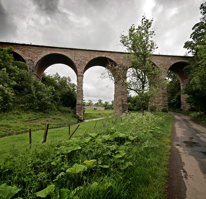 The six-arch structure is Grade B listed and spans a minor road.