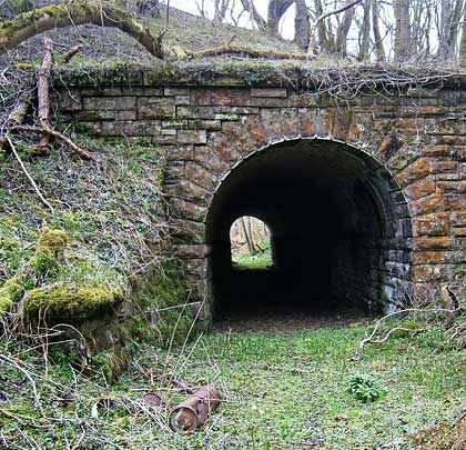 At the west end, the line of the portal is perpendicular to the structure. Tree roots are causing displacement of the stone blocks forming the north (left) spandrel.