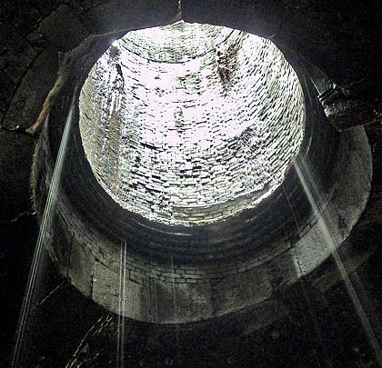 Water cascades down one of the three ventilation shafts.