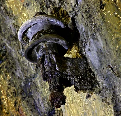 Substantial telegraph wire insulators still collect cobwebs high on the tunnel's north sidewall.