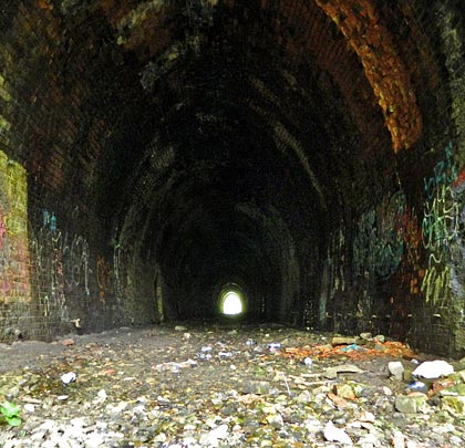 Horseshoe-shaped in profile, the single-track tunnel is straight except for a slight northerly curve close to the eastern entrance.