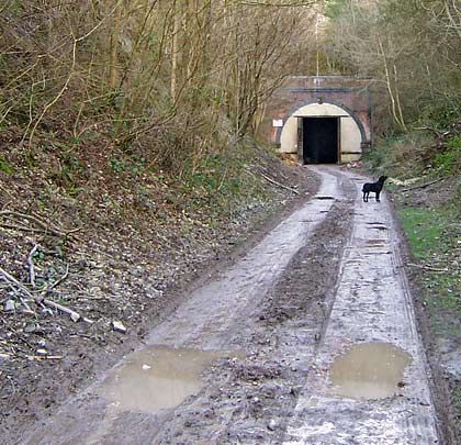 A muddy track leads away from the neatly sealed south portal.