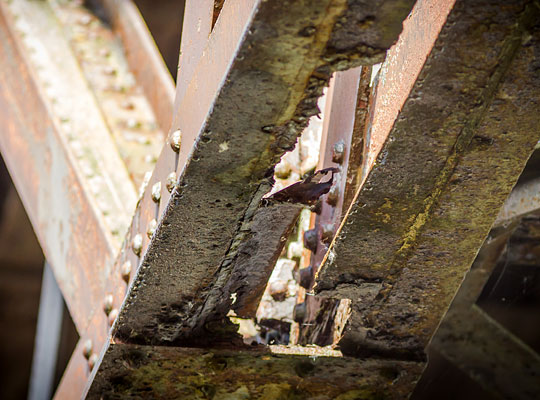 Surface corrosion affects much of the steelwork; there is also some localised section loss.