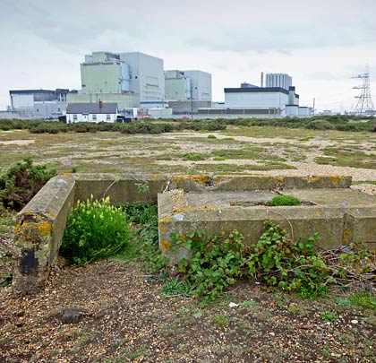 An alternative view of the concrete footings, set against the backdrop of the nuclear power station.