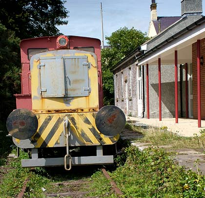 Going nowhere, a Hunslet engine waits alongside the platform at Llanerchymedd Station.