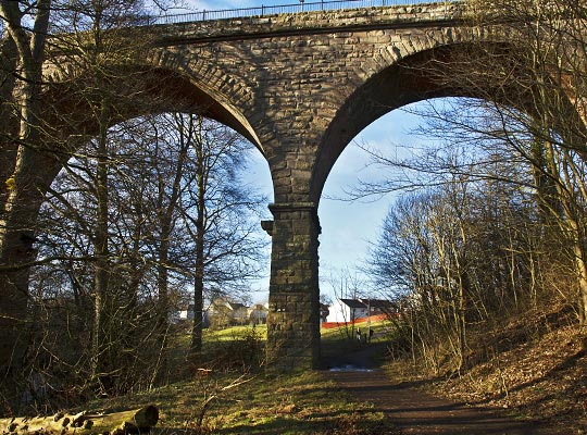 The arches are all 50 feet in span whilst rail level reached a maximum height of 75 feet.