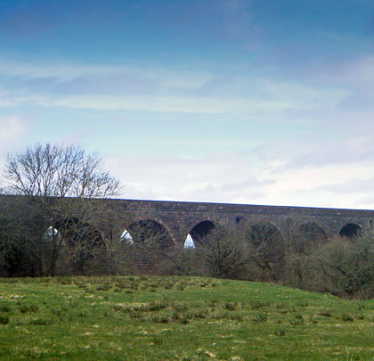 The viaduct raises its head above the surrounding fields.
