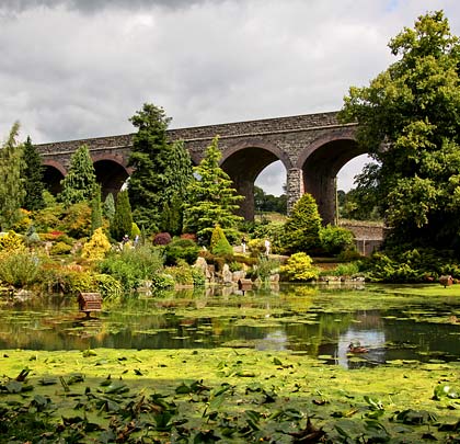 A public garden is bisected by the viaduct.