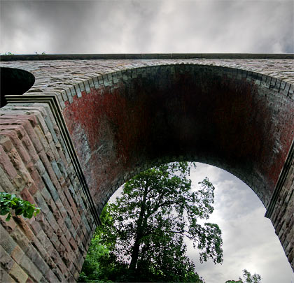 Looking up into the soffit of one of the viaduct's elegant arches.