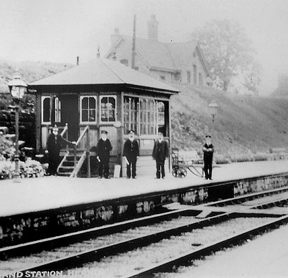 Staff pose outside the signal box at Heanor Station, around 1907.