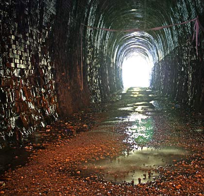 Puddles form towards the tunnel's wetter central section.