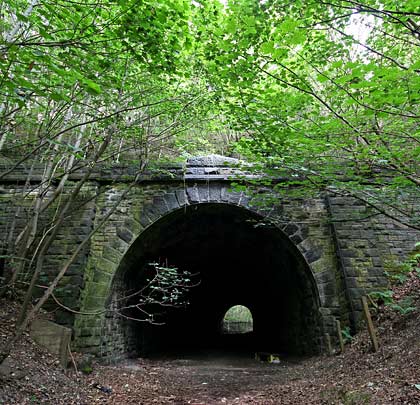 Looking east through the 76-yard tunnel, showing its curvature.