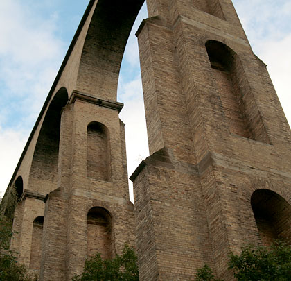 The brick arches have an unusual stepped design.