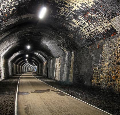 Originally the tunnel accommodated the Midland Railway's two tracks; now it hosts a single cycle path.
