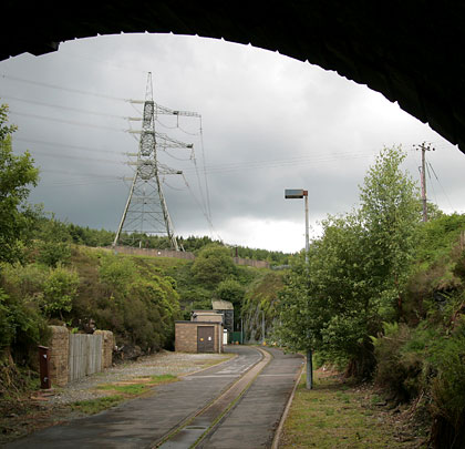 Electricity cables disappear into the north tunnel at Dunford Bridge.