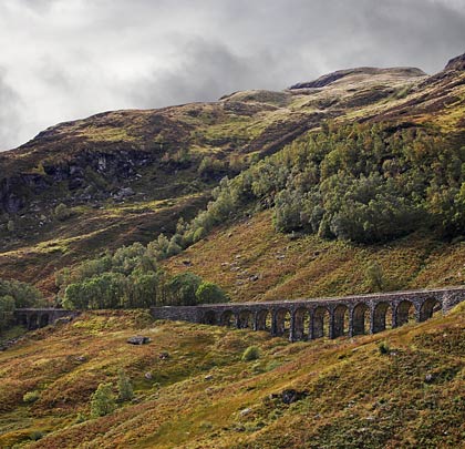 From the parallel road that climbs through the glen, it becomes clear just how high the viaduct is up the valley side.
