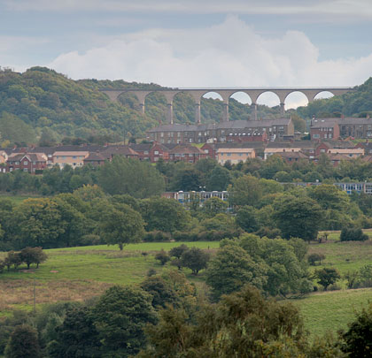 From a distance, the viaduct dominates the hilltop.