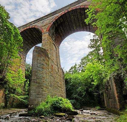 The River South Esk is spanned by two arches, supported by a pier which is protected by a huge cutwater.