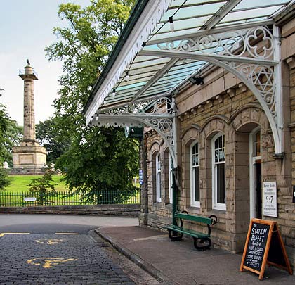 The beautifully crafted entrance to Alnwick's former station is now the cover to an extensive book shop.