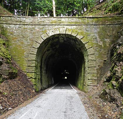 Having being cleared of its vegetation to host the Drake's Trail path, the south portal reveals itself to be hugely imposing, reflecting its construction to accommodate a broad gauge track.